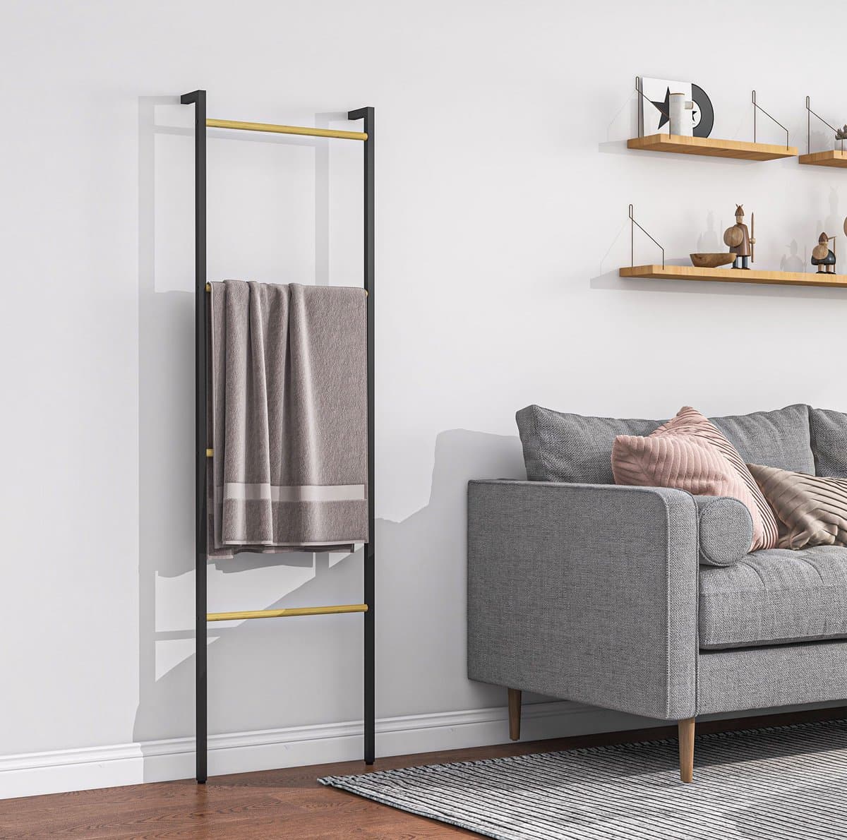 COVREO Droogrek 49 x 167,5 cm zwart staal, handdoekladder met 4 stangen — afbeelding 1