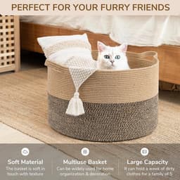 Extra grote geweven mand, 50 x 30 cm rieten dekenmand woonkamer hondenspeelgoedbak, wasmand voor vuile kleding, schoenmand voor entree, 90 l zwart en jute — thumbnail 2