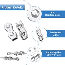 SnelShoppen - Duplex Kabelconnector M3 Draad Kabel Clips 12 Stuks 304 RVS 3 mm voor Draad Rope, Waslijn, Luifel, Vaste Bevestiging — thumbnail 3
