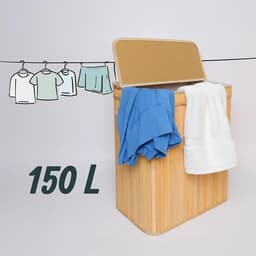 Wasmand Met Deksel - Bamboe Wasmand Met 3 Vakken - 150L Kledingmand Voor Was Sorteren - Grote Wasbox Voor Badkamer En Slaapkamer - Natuurlijke Uitstraling — thumbnail 3
