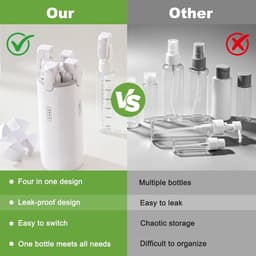 4-in-1 reisdispenserfles, reisset, vloeistofreservoirset, navulbaar, lekvrij, wit, herbruikbaar en navulbaar, draagbaar, voor shampoo, lotion en douchegel in reisformaat — thumbnail 4