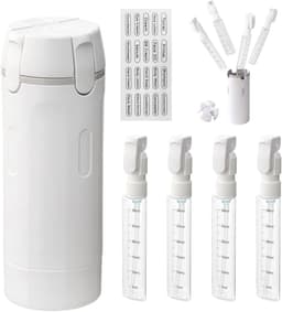 4-in-1 reisdispenserfles, reisset, vloeistofreservoirset, navulbaar, lekvrij, wit, herbruikbaar en navulbaar, draagbaar, voor shampoo, lotion en douchegel in reisformaat — thumbnail 1