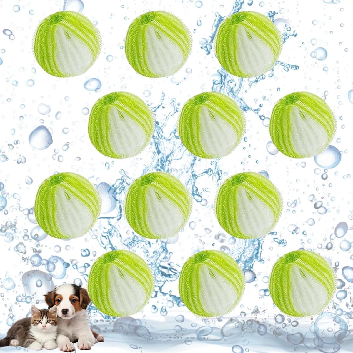 COOAU - 12 Stuks Herbruikbare Pluisballen voor Wasmachine - Dierenhaarverwijderaar voor Katten & Honden - Verwijdert Haar en Pluis Effectief - Wasballetjes voor Wasdroger - Veilig voor Alle Stoffen - Groen — afbeelding 1