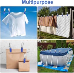 12-pack - Wasknijpers - Metalen veerklemmen - Meubelklemmen - Windbestendige, sterke klemmen - Multifunctioneel - Roestvrij staal - Geschikt voor waslijnen buiten, strandstoelen, tafelkleden en kleding - 12*2*6,5 cm - Blauw — thumbnail 5