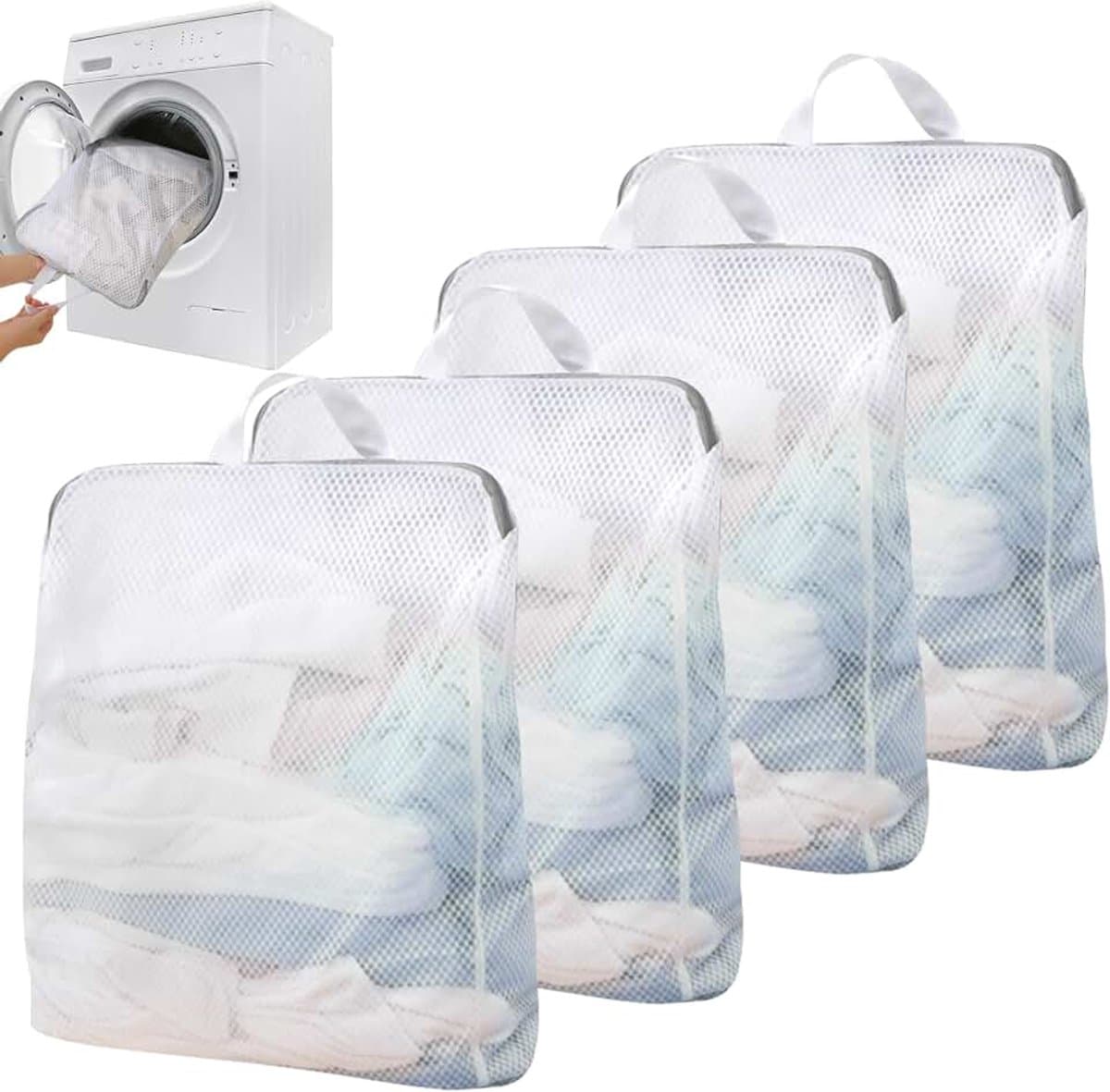 4 stuks wasnet, groot, voor wasmachine, 50 x 60 cm, waszak met handgrepen | waszak met ritssluiting, herbruikbare waszakken voor ondergoed, slipjes, beha's, truien, sjaals — afbeelding 1