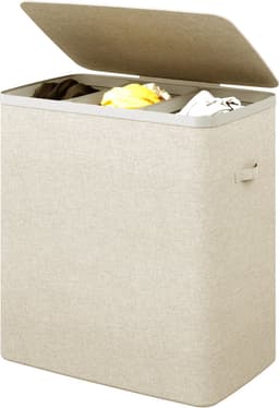 MAZAZU Wasmand 3 Vakken 120L – Deksel & Wassorteerder met Uitneembare Zakken - Beige — thumbnail 1