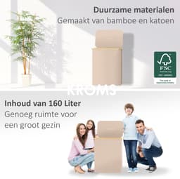 KROMS Wasmand 3 vakken - Zand - 160L - Extra groot model - Inclusief NL & EN Labels – Wassorteerder bamboe - Laundry basket - Wasmand met deksel - Opvouwbaar — thumbnail 2