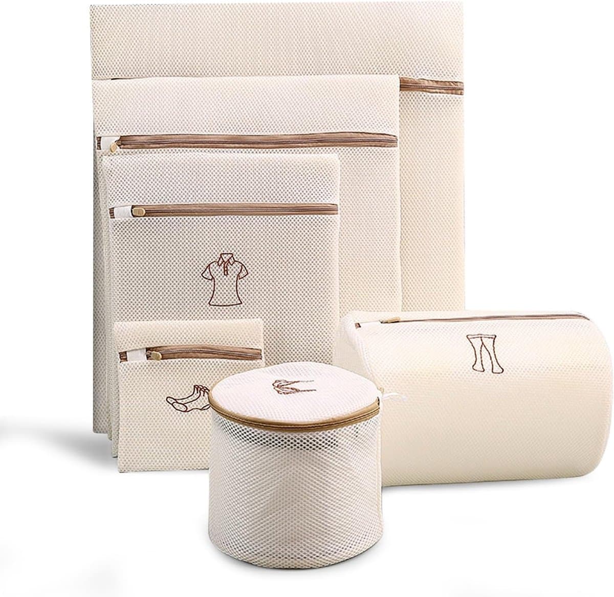 Waszakjes met rits-wastas-Set van 6, geschikt voor delicate kledingstukken met ritssluiting - Ondergoedzak voor het wassen van gevoelige items - Waszak van mesh - Geschikt voor jeans, overhemden, panty's en bh's - Beige — afbeelding 1