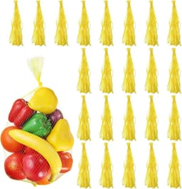 Herbruikbare Netzakken - Productzakken Opbergzakken - Boodschappen Opbergen - Ademend Materiaal - 50 cm - Geel — thumbnail 1