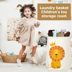 SnelShoppen - 60L Opvouwbare Wasmand voor Kinderen met Leeuwenmotief, Waterdichte Opbergmand, Katoen en Linnen, Speelgoedmand met Handvatten, 40cm Bre — thumbnail 3
