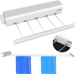 Waslijn, uitschuifbare kledinghanger met 5 lijnen voor wasdrogers, oprolbaar wasdroogrek voor binnen en buiten — thumbnail 1