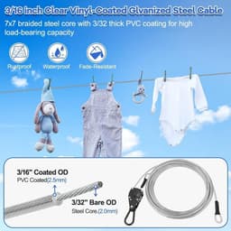 TooTaci 30ft outdoor waslijn kit, 3/16 inch PVC gecoate staalkabel Heavy Duty draagbare kleding lijn kit met - ShopVlot — thumbnail 3