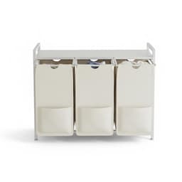 Wasmand 3 Vakken Wit – Wassorteerder met Opbergplank – Metalen Frame met MDF – 92,5x33x72 cm – Uitneembare Zakken – Moderne Wassorteerder voor Badkamer, Slaapkamer en Hal — thumbnail 1