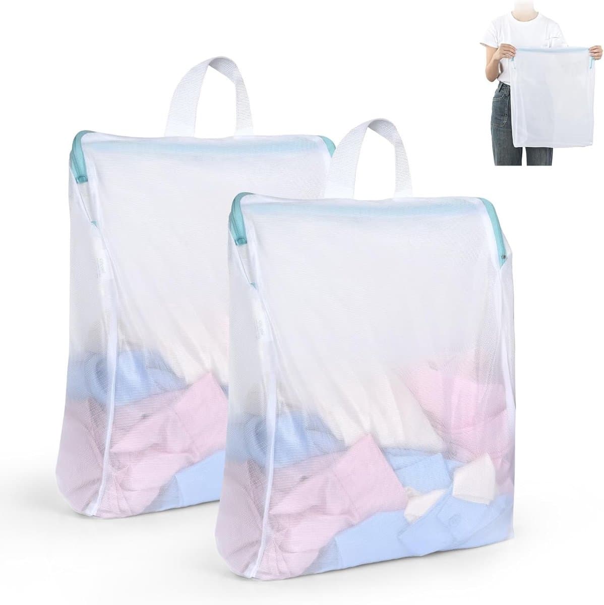 Grote wasnetten voor wasmachine, 60 x 80 cm, waszak met ritssluiting voor lingerie, schoenen en sokken — afbeelding 1