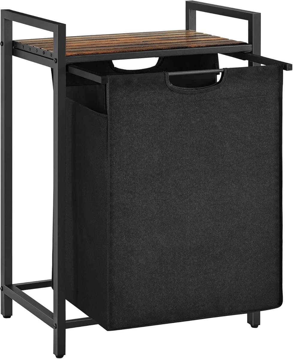 Wassorteerder - 65L - Metaal - vintage Bruin en Zwart -Wasmanden - Wassorteerder met Plank - 50 x 33 x 72 cm — afbeelding 1