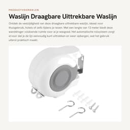 Dailygoods- Waslijn 13 m - Draagbaar - Uittrekbaar - Wanddroogrek - Dubbele lijn - Automatisch rolsysteem - Geschikt voor thuis - Drooglijn — thumbnail 1