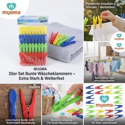 Dailygoods- Wasknijpers Set van 32 - Kunststof - Antislip Klemmen - Brede Greep - Weerbestendig - Geschikt voor Binnen/Buiten - Wasknijper — thumbnail 4