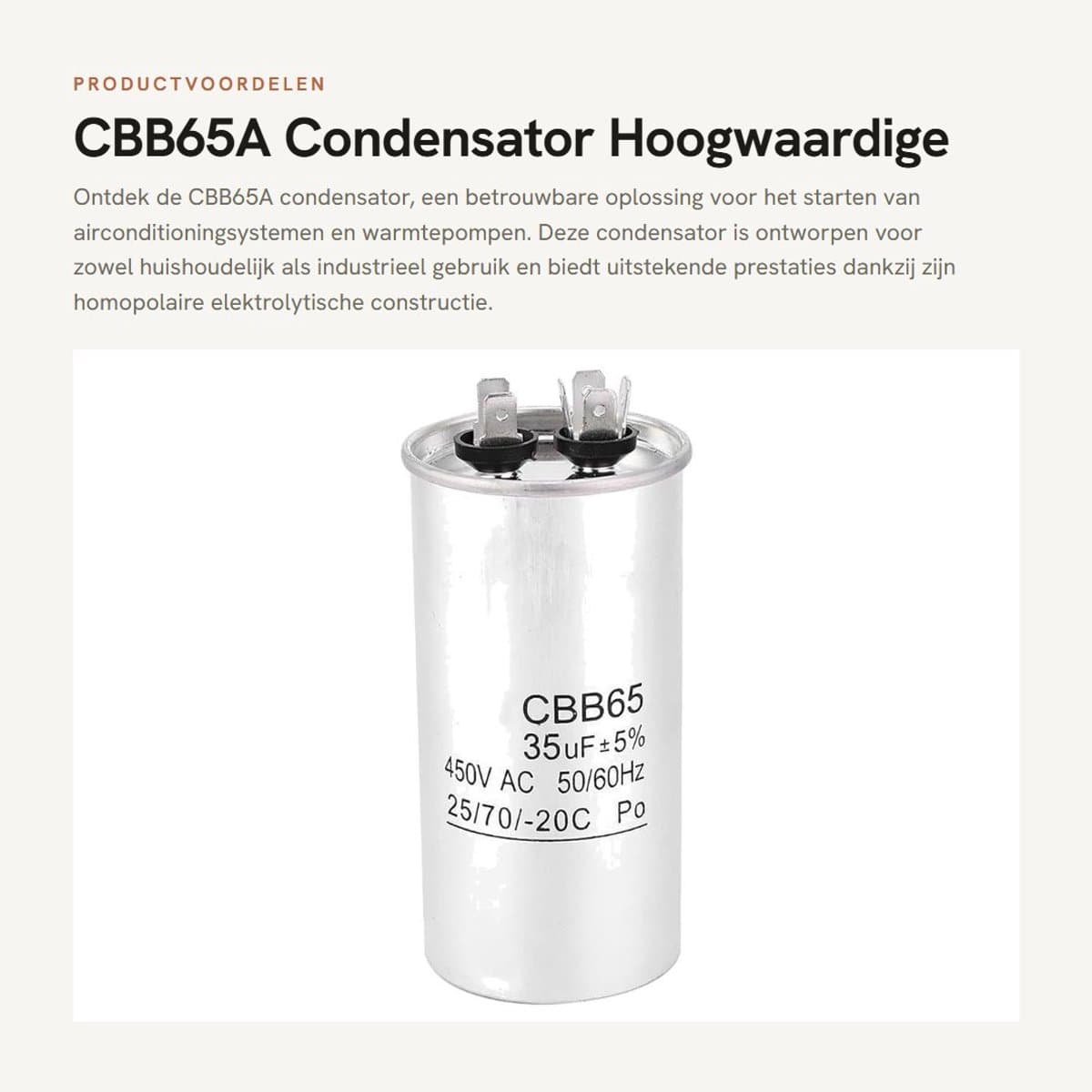 Dailygoods - CBB65A - Condensator - Hoogwaardige startcondensator - 450V 35uF - Waterdicht en duurzaam - Ideaal voor airconditioning en warmtepompen -... — afbeelding 1