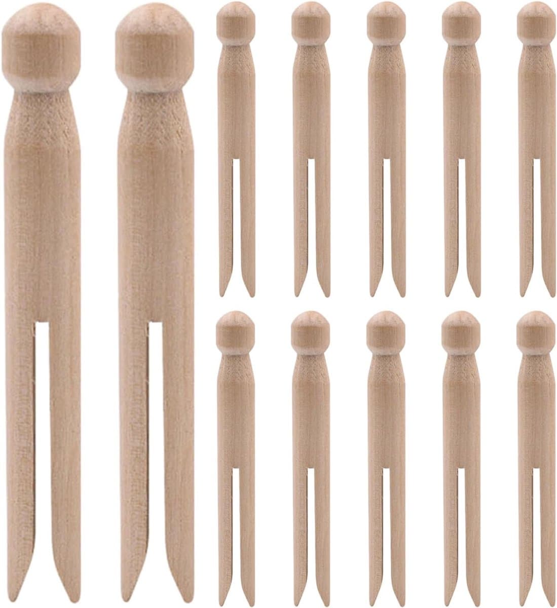 Houten Wasknijpers - Knutselklemmen - Decoreren en Knutselen - Natuurlijk Hout Zonder Veer - 12 Stuks - Lichtbruin — afbeelding 1