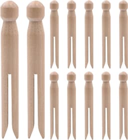 Houten Wasknijpers - Knutselklemmen - Decoreren en Knutselen - Natuurlijk Hout Zonder Veer - 12 Stuks - Lichtbruin — thumbnail 1