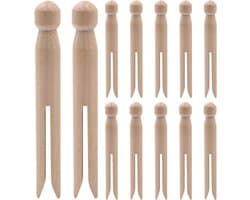 Houten Wasknijpers - Knutselklemmen - Decoreren en Knutselen - Natuurlijk Hout Zonder Veer - 12 Stuks - Lichtbruin