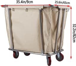 Wasmand met wielen - Linnenkar Rolbaar - Kleding Sorteren - Afneembare tas - 400L - Beige — thumbnail 5