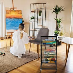 Dailygoods- Fotodroogrek Mobiel met 18 Planken - Vergrendelbare Wielen - Functioneel Design - Opbergoplossing voor Kunstwerken - Afmetingen 42 x 30 x 77 cm - Droogrek — thumbnail 5