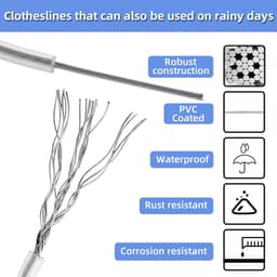 Dailygoods- Waslijn 30 m - Stalen kern - Zware belasting - Roestvrij - Waterdicht - Draagvermogen 220 kg - Wasdraad — thumbnail 5