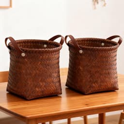 Dailygoods - Lichtgewicht en duurzame kunstmatige rotan opbergmand, speelgoeddoos, wasruimte, deken, moderne woondecoratie, geweven mand met handvat, tweedelige set 25 cm x 25 cm — thumbnail 1