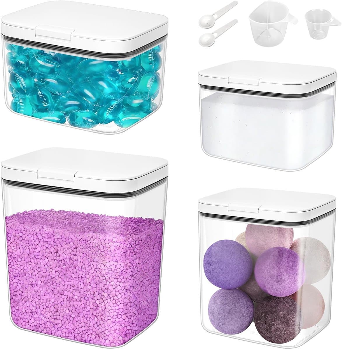 Dailygoods- Wasmiddelopslag 4 Stuks - Plastic Opbergdoos - Maatbekers - 5,5/2,8/2/1,2 l Capaciteit - Organisatie voor Wasmiddel - Wasparfum Opslag - Wasmiddelcontainer — afbeelding 1