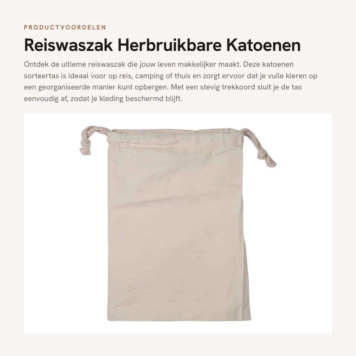 Dailygoods- Reiswaszak Katoen - Opbergtas voor Vuile Kleren - Multifunctioneel - Lichtgewicht - Duurzaam - Zacht en Huidvriendelijk (30 * 40cm) - Waszak — afbeelding 1