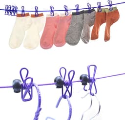 Uitbreidbare Drooglijn voor Reizen - Windbestendig Elastisch Koord met 12 Klempjes - Intrekbaar Buitendroogrek - Compact en Draagbaar - Geschikt voor T-shirts -Socken - Handdoeken en Meer — thumbnail 5