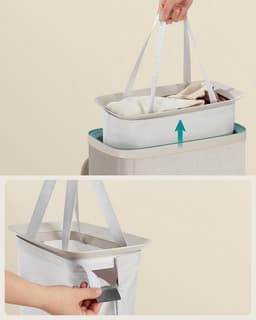 SONGMICS Wasmand, 65 liter, Wasmand, Wasbak, Eenvoudig te monteren, met deksel en handgrepen, Uitneembare waszak, 39 x 22 x 75 cm, Cappuccino Beige — thumbnail 5