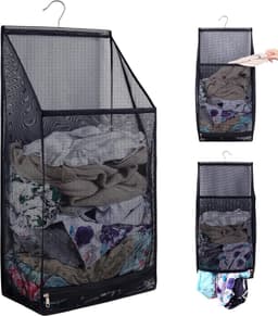 Wasmand Hangende - Hangend en Opvouwbaar - Waszak -Wasverzamelaar - Ophangbare Wasmand - Laundry basket - Wassorteerder - Speelgoedmand - Voor Badkamer, Slaapkamer en Wasruimte - Zwart — thumbnail 1