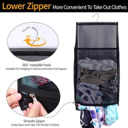 Wasmand Hangende - Hangend en Opvouwbaar - Waszak -Wasverzamelaar - Ophangbare Wasmand - Laundry basket - Wassorteerder - Speelgoedmand - Voor Badkamer, Slaapkamer en Wasruimte - Zwart — thumbnail 3