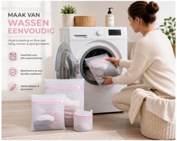 Waszakken Wasmachine 4 Stuks – Waszak Set met Rits – Wasnetjes voor BH, Lingerie, Ondergoed, Sokken & Kleding – 4 Formaten – Wit — thumbnail 2