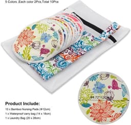 PINOWU Voedingspads - 10 wasbare pads + natte tas + waszak, borstvoeding tepelkussentjes (groot 11,9 cm) — thumbnail 4