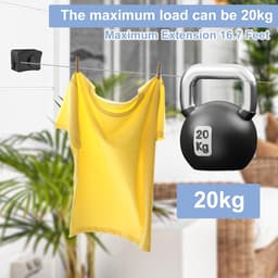 Uittrekbare Waslijn - Wand Waslijn - Kleding Drogen - Doorhangvrij Ontwerp - 5.1 Meter - Zwart — thumbnail 2