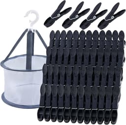 Thijox - 48 Stuks Zwarte Wasknijpers met Mand, Windbestendige Kleurrijke Knijperzakken voor Wasknijpers, Plastic Wasknijpers zonder Afdruk, Sokkenklem — thumbnail 1
