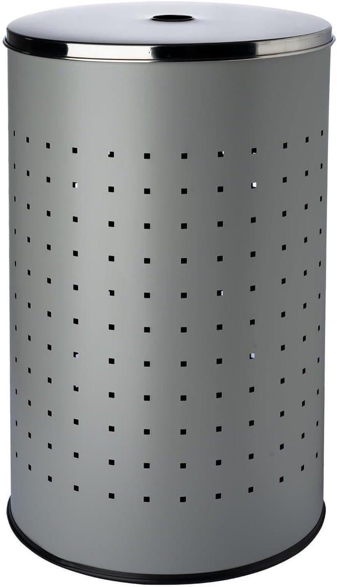 Grijze Rvs Wasmand met Deksel en Ventilatiegaten - 54 Liter — afbeelding 1