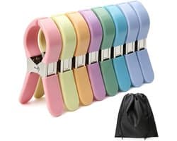 8 stuks grote handdoekklemmen voor strandligstoelen, winddichte wasknijpers van roestvrij staal voor kleding, ligstoelen, badhanddoek en beddengoed, met reistas