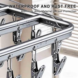 Droogrek met 16 clips, opvouwbare sokkendroger van aluminium, 360° draaibaar, hangend wasrek voor badkamer, balkon en camping — thumbnail 5