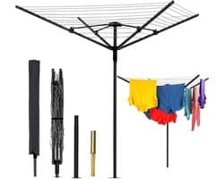 Roterende Waslijn - Kledingdroger - Buiten Drogen - 50 Meter Droogruimte - 4 Arm - Zwart