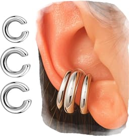 Oormanchet Voor Oor Zonder Piercing, Chunky Oormanchet Sieraden Voor Vrouwen En Jongeren, Hypoallergeen Kraakbeen, Roestvrij Staal, Gepolijst, Zilver, Effen, 1 Stuks — thumbnail 5
