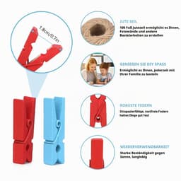 Wasknijpers van hout, fotoclips van hout met 30 m jute koord, voor kleding, foto's, creatieve vrije tijd — thumbnail 4