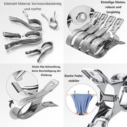 15pcs 8cm RVS Grote Wasknijpers - Handdoekclips - Strandhanddoekclips - Veerclips - Handdoekklem voor Dagelijks Wassen - Strandhanddoek - Badhanddoek - Bedlinnen en Dikke Kleding (Zilver) — thumbnail 4