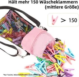 Wasknijperzak met haken voor binnen en buiten, geschikt voor 100 wasknijpers, modern roze — thumbnail 3
