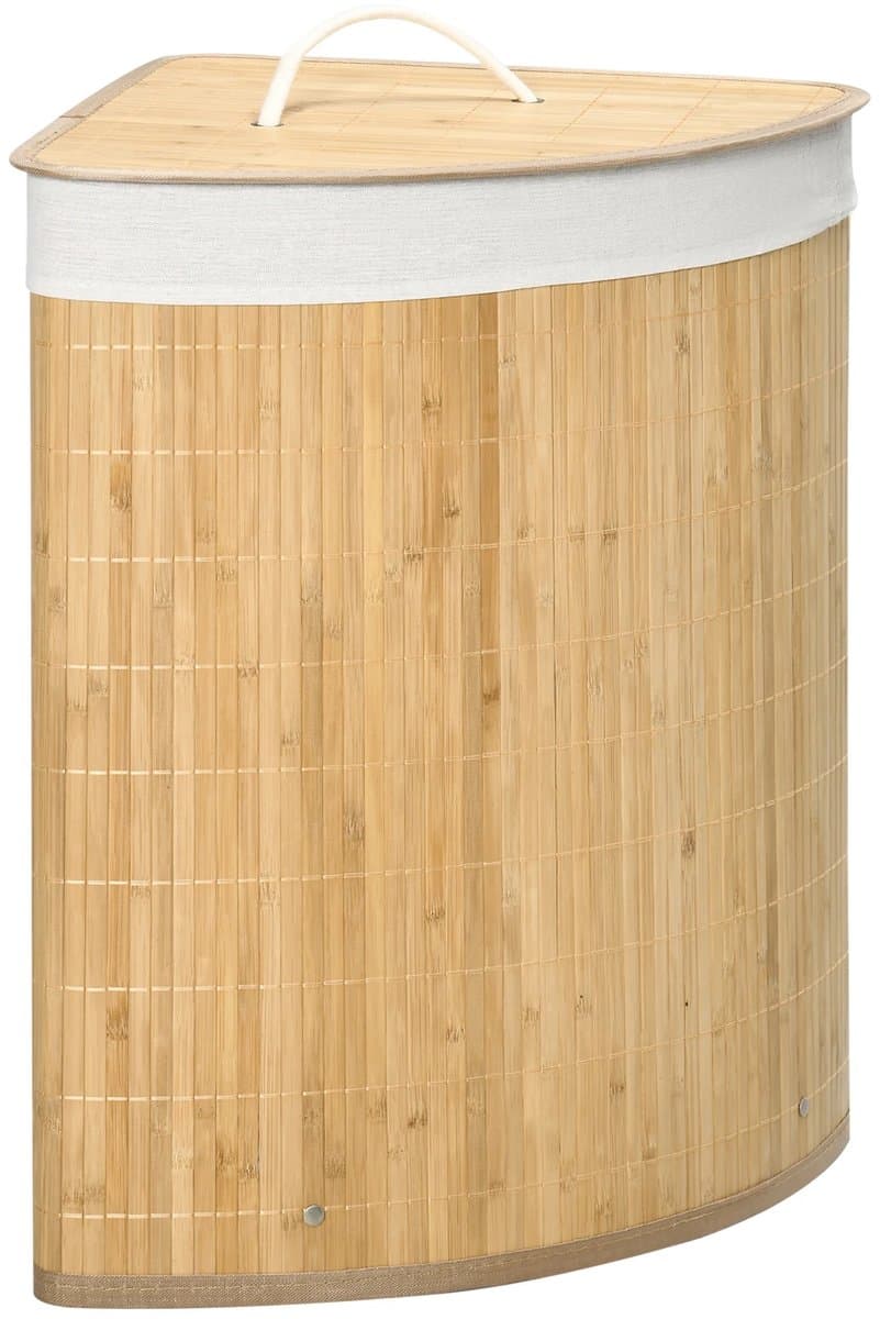 Damenzo - Wasmand - Wasmand met deksel - Wasmanden - Wasmand hoekmodel - Afneembare hoes - 55 Liter - 38X38X57 cm - Bamboe — afbeelding 1
