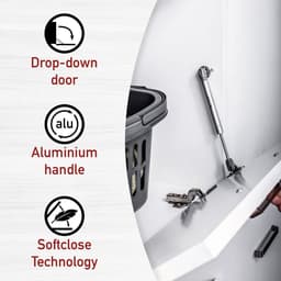 Interlink Lifestyle Studio Flow wasruimtecombinatie Bundel 3 wit - Complete wasruimte met 2 wasmachinekasten, 2 opbergkasten en 4 bovenkasten - Uittrekbare werkbladen - Softclose - Aluminium grepen - 268 x 68 x 208 cm — thumbnail 3
