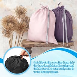 Polyester waszak, 2 stuks 25,4 cm x 20 cm zware reistas met trekkoord, scheurbestendig, opslag voor vuile kleding voor reizen, kamperen, college slaapzaal, zwart — thumbnail 4